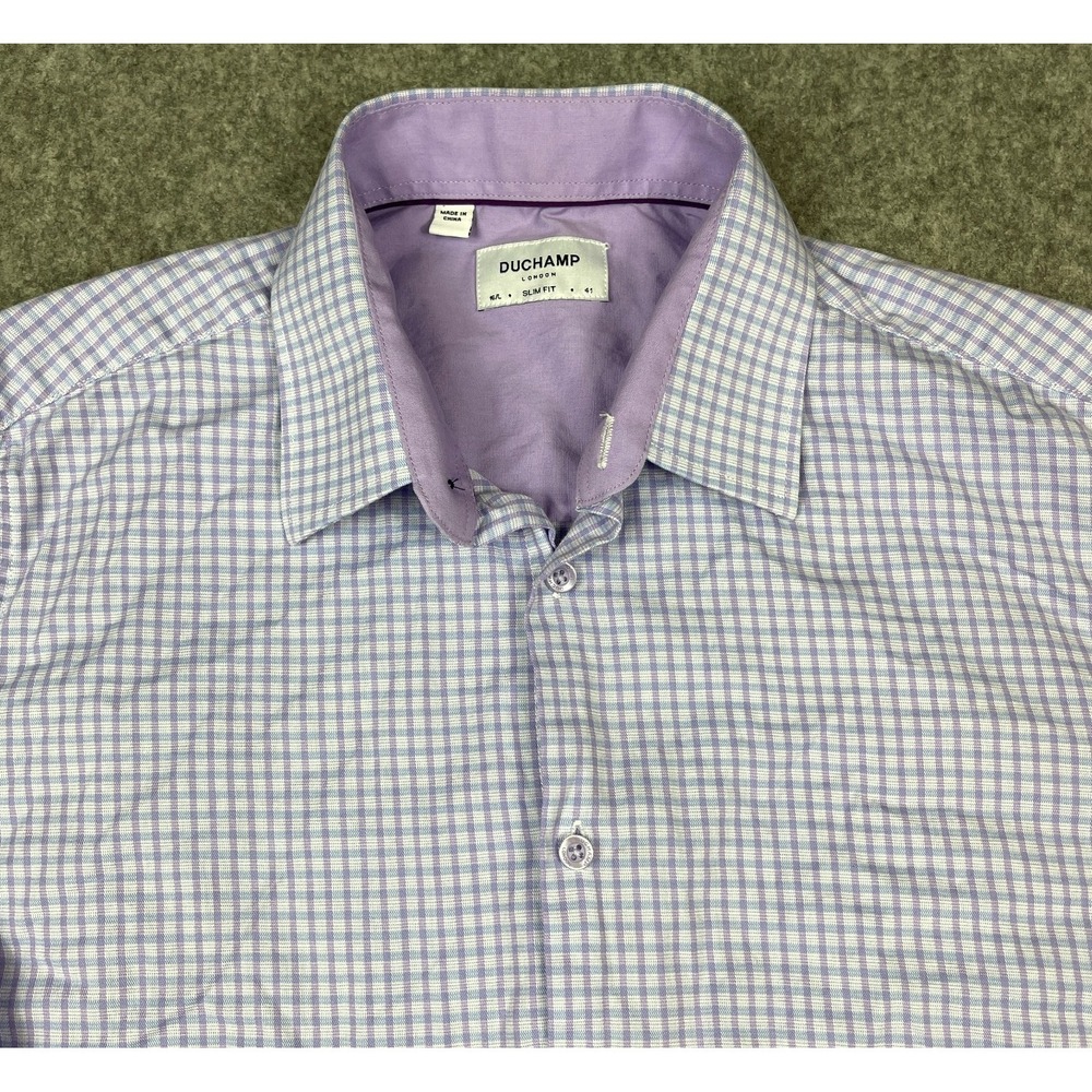 Duchamp Dress Shirt Mens 116 Large Blue & Purple Check Slim Fit